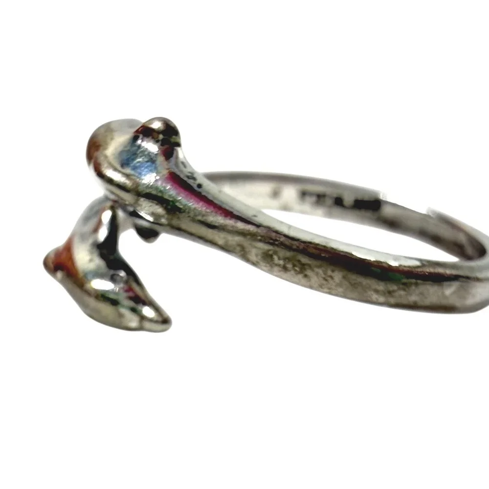 Vintage Sterling Silver 925 Double Dolphin Wrap Ring Size 5 Nautical 90s 00s Y2K